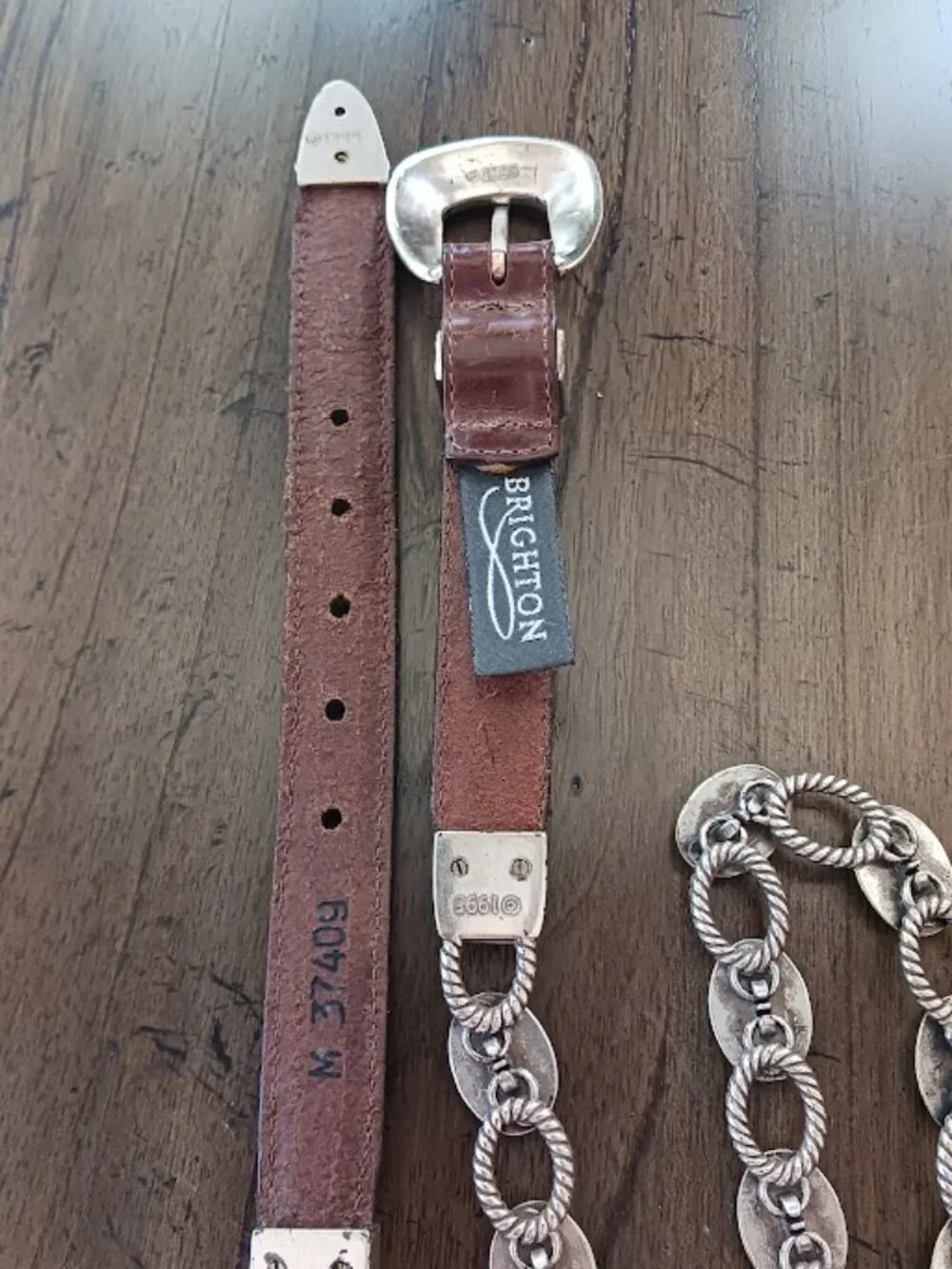 Vtg Women’s Brighton Brown Leather Silver Plated Chain Belt Sz M 37409